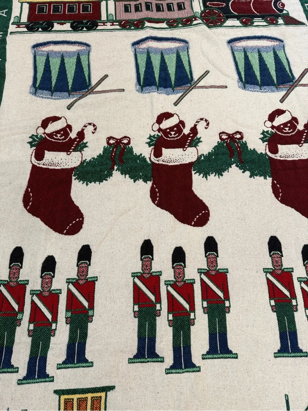 Festive Christmas Toy Train & Stocking nutcracker tapestry Throw Blanket